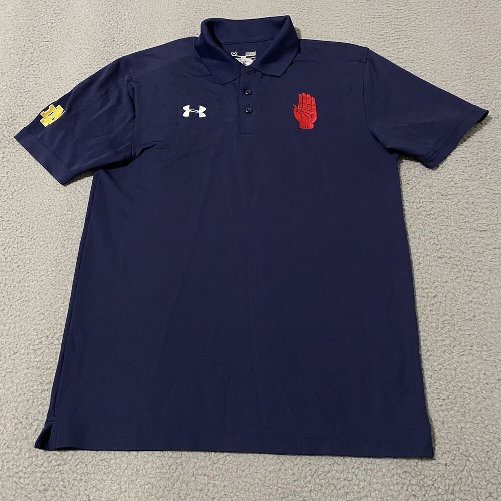 Notre Dame Red Hand of Ulster Polo Shirt Under Armour Mens S Blue Fighting Irish